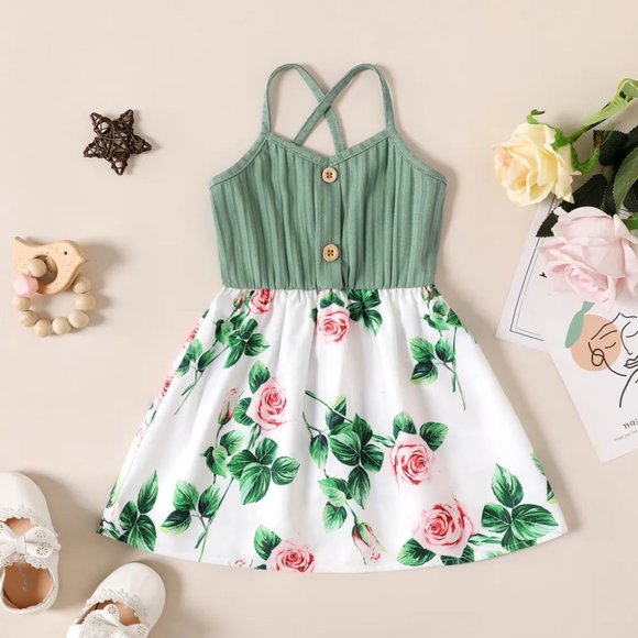 PatPat Other - PatPat Baby Girl Button Front Rib Knit Spliced Floral Print Cami Dress